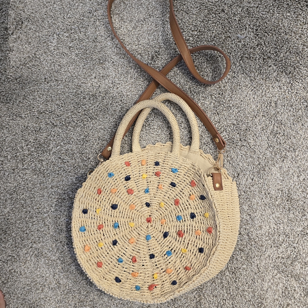 Stylish Tan and Multicolor Woven Bag